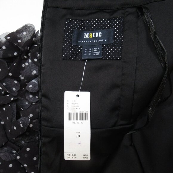 By Anthropologie Gathered Polka Dot Mini Dress Black White Size 10 - Picture 12 of 14